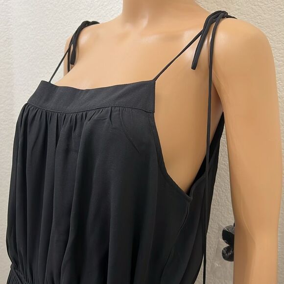 LOFT Black Maxi Dress Sz Large Adjustable Tie Strap Elastic Waist Tassel Straps - Picture 4 of 15